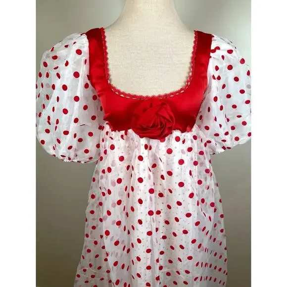FOR LOVE & LEMONS Rhoda Polkadot Puff Sleeve Sheer Midi Dress Size XS - Picture 5 of 9